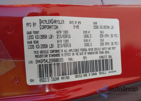 2006 Chrysler Town & Country Touring from USA, damaged, VIN 2A4GP54L26R688183